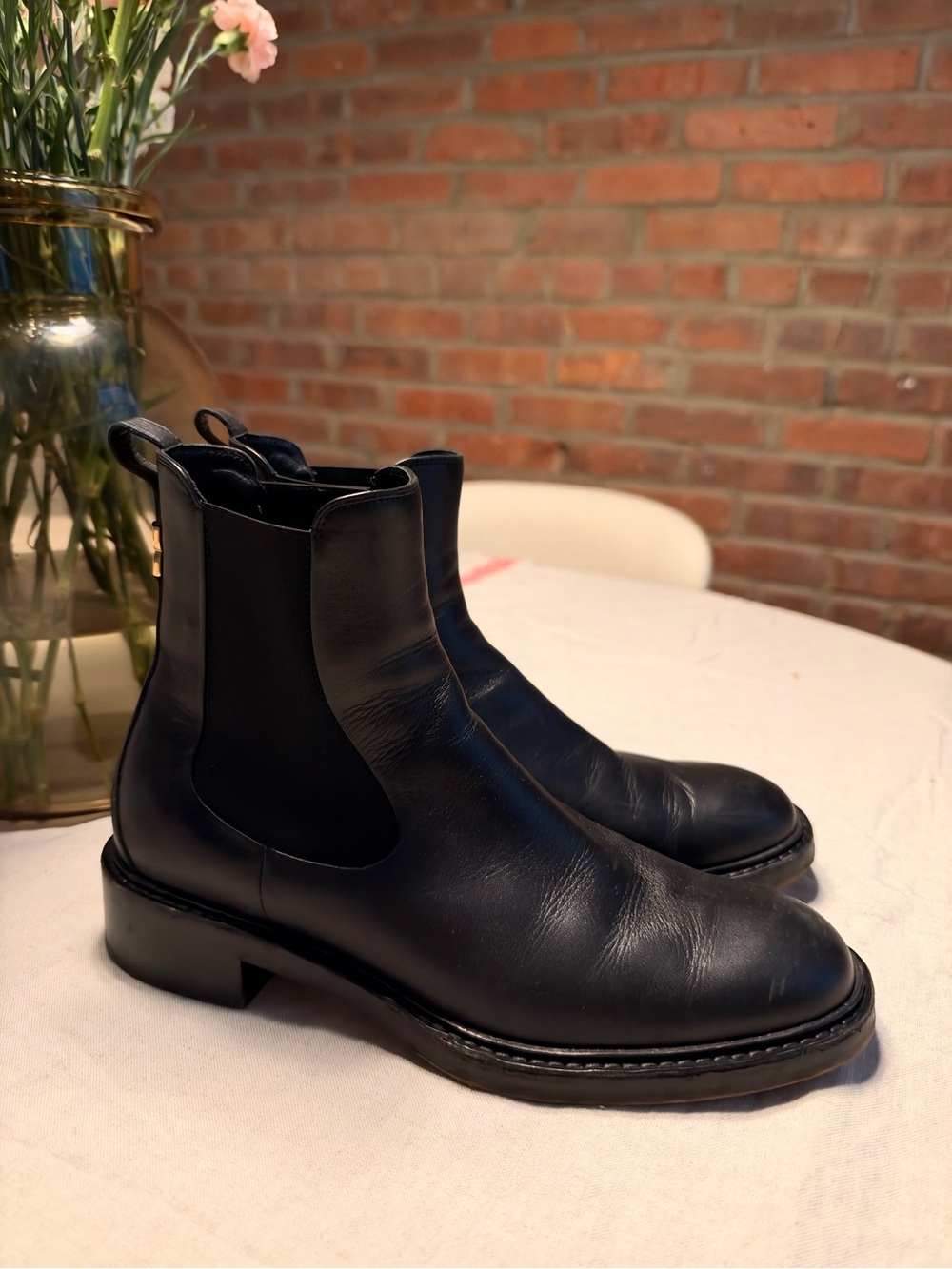Chloe Black Leather Ankle Booties with Gold Hardware - Picture 3 of 6